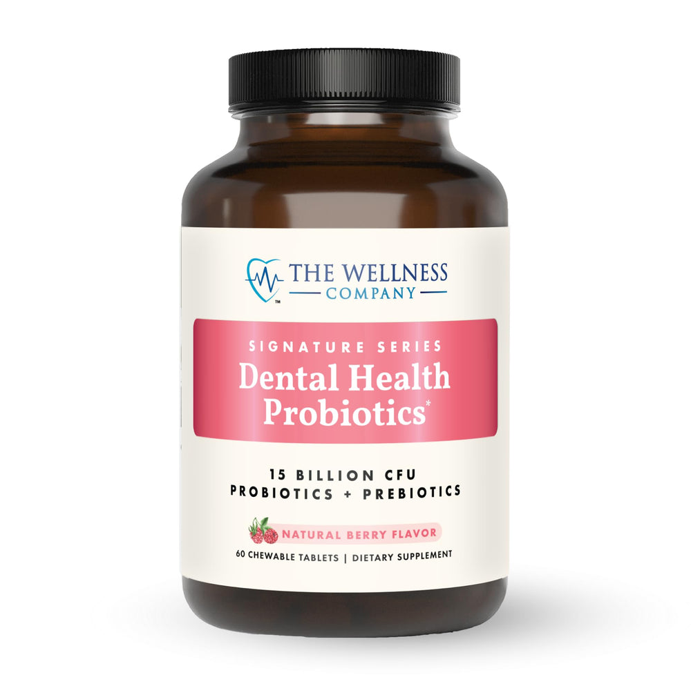 The Wellness Company Dental Health Probiotic front view promotes fresh breath potential.