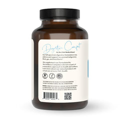 Digestive Comfort bottle label highlights natural enzymes and vegan, gluten-free ingredients