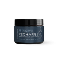 Recharge bottle closeup by The Wellness Company highlighting cognitive support potential