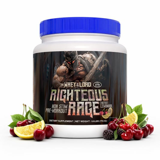 Righteous Rage Cherry Lemonade bottle for stimulant-free workouts and hydration