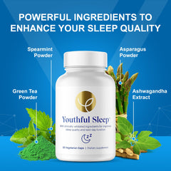 Boxed packaging emphasizes a melatonin-free sleep solution from The Youthful Company.