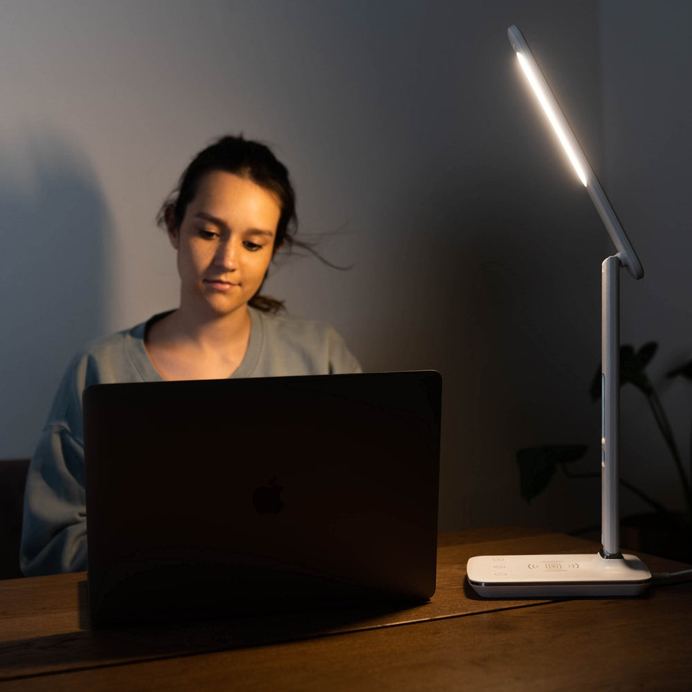 Theralite Carex Radiance desk-lamp mood light brightens workspace.