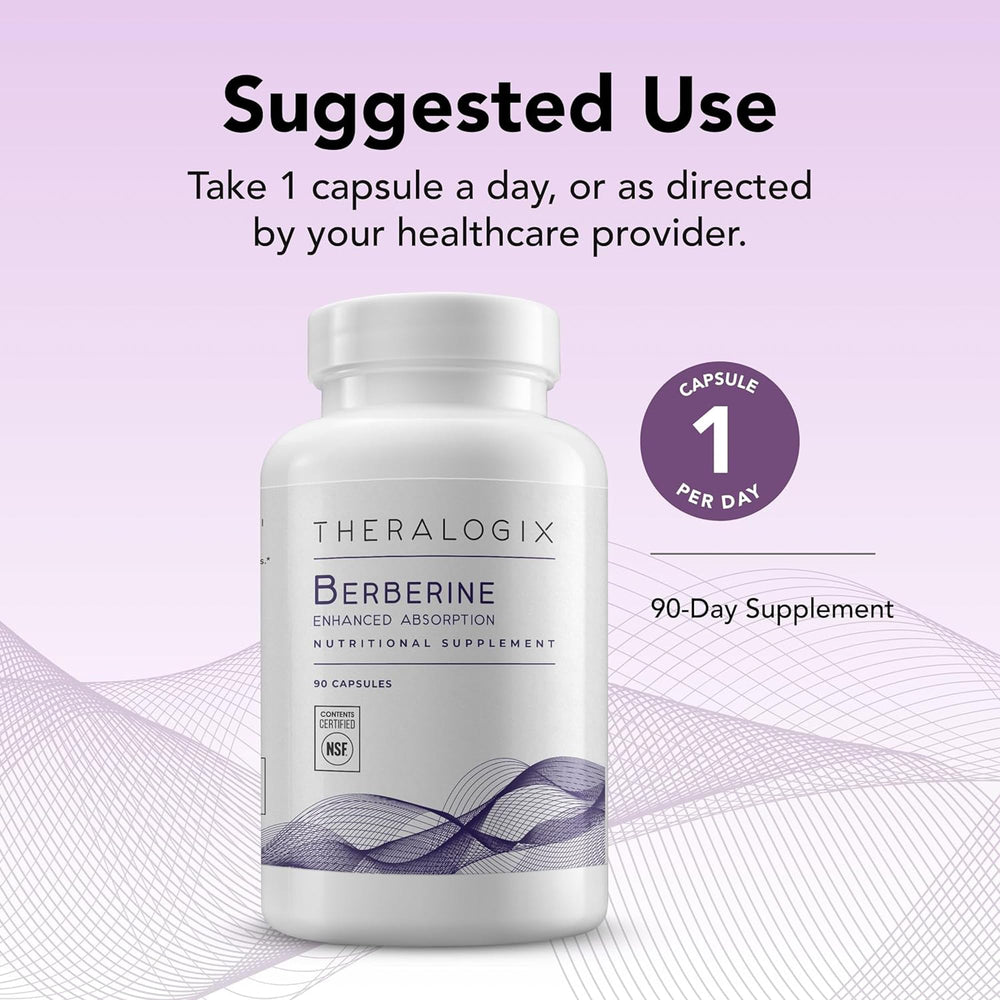 Ingredient panel of Theralogix Berberine Enhanced Absorption showing purity and vegan formulation