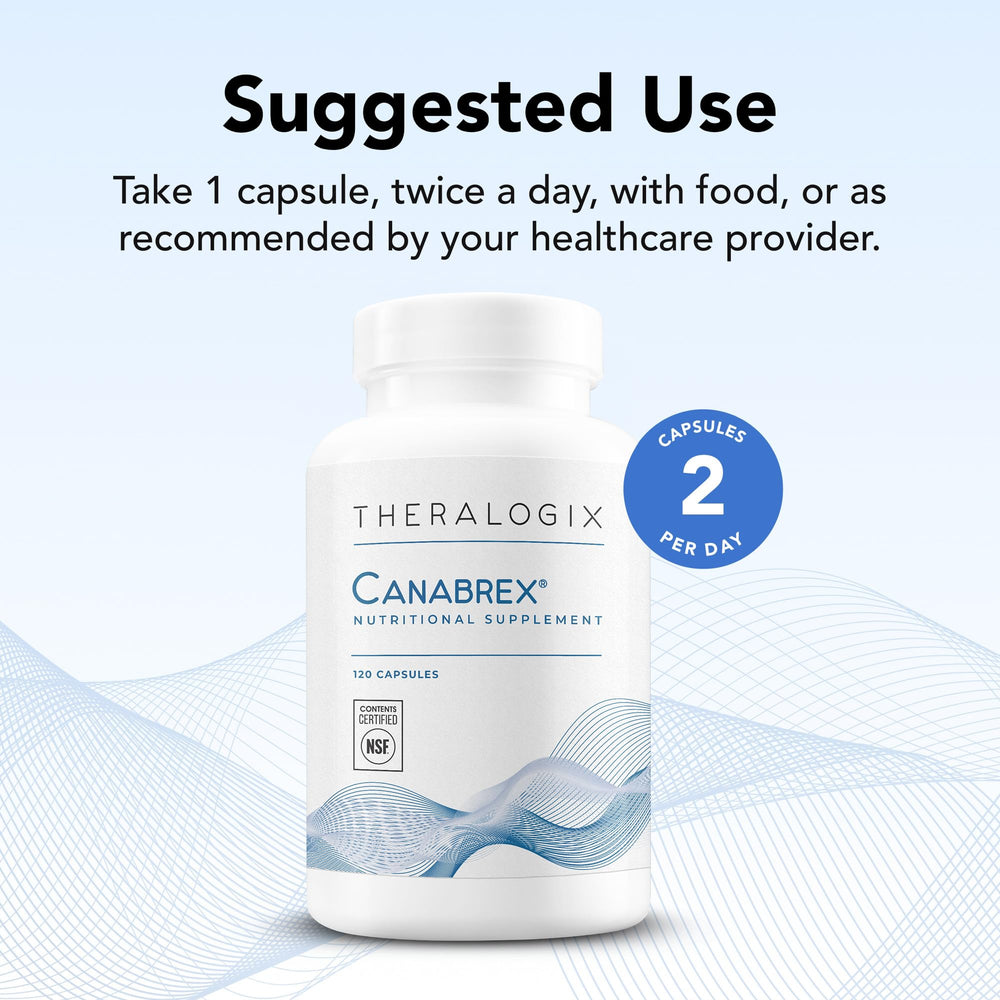 Theralogix Canabrex capsules in a bowl ready for daily immune and sleep support.