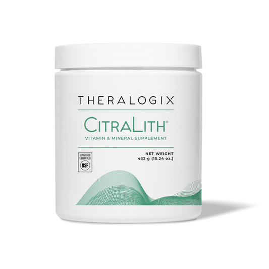 Theralogix CitraLith bottle front with NSF badge and label