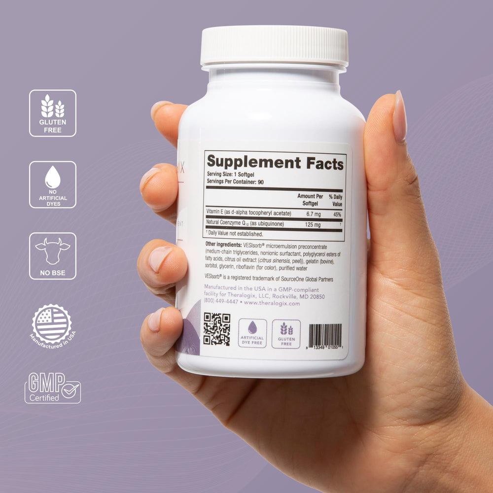 Theralogix NeoQ10 ingredient panel featuring VESIsorb technology.