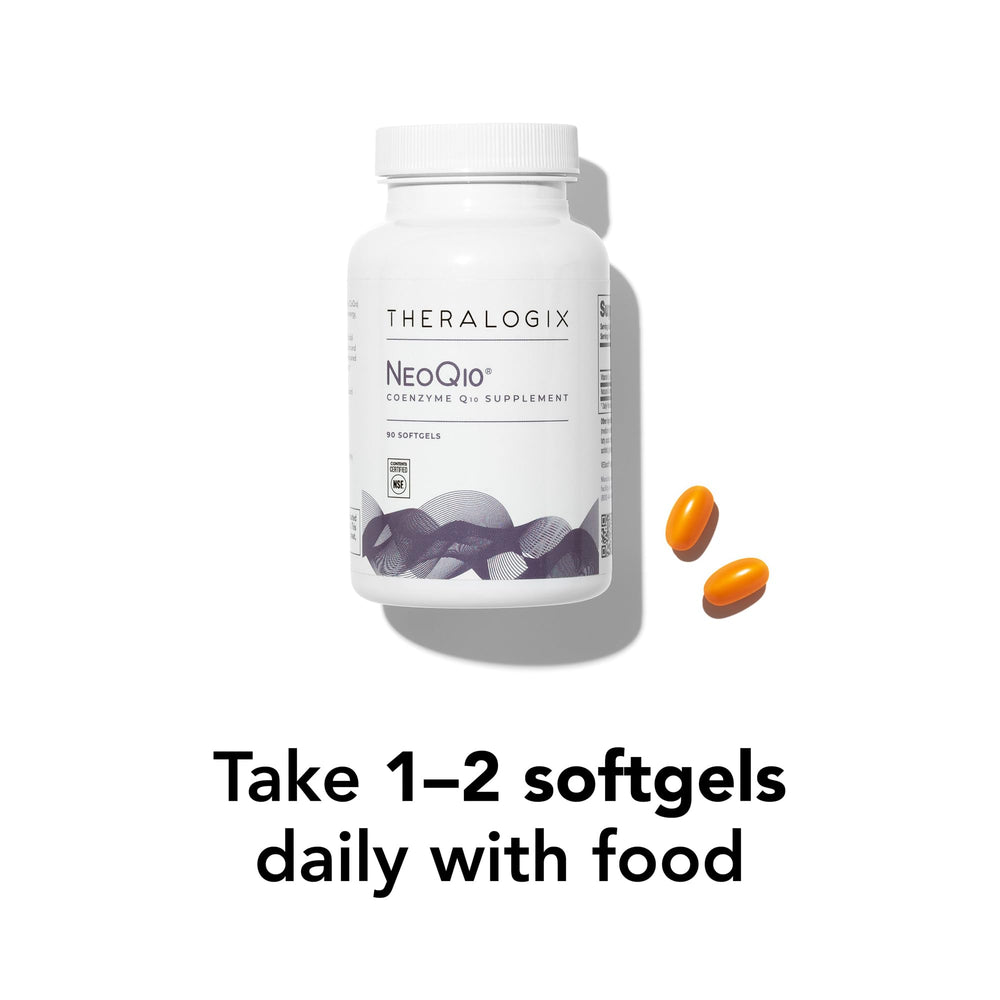 Theralogix NeoQ10 USA-manufactured badge on the bottle.