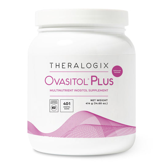 Theralogix Ovasitol Plus bottle with capsules for daily metabolic support