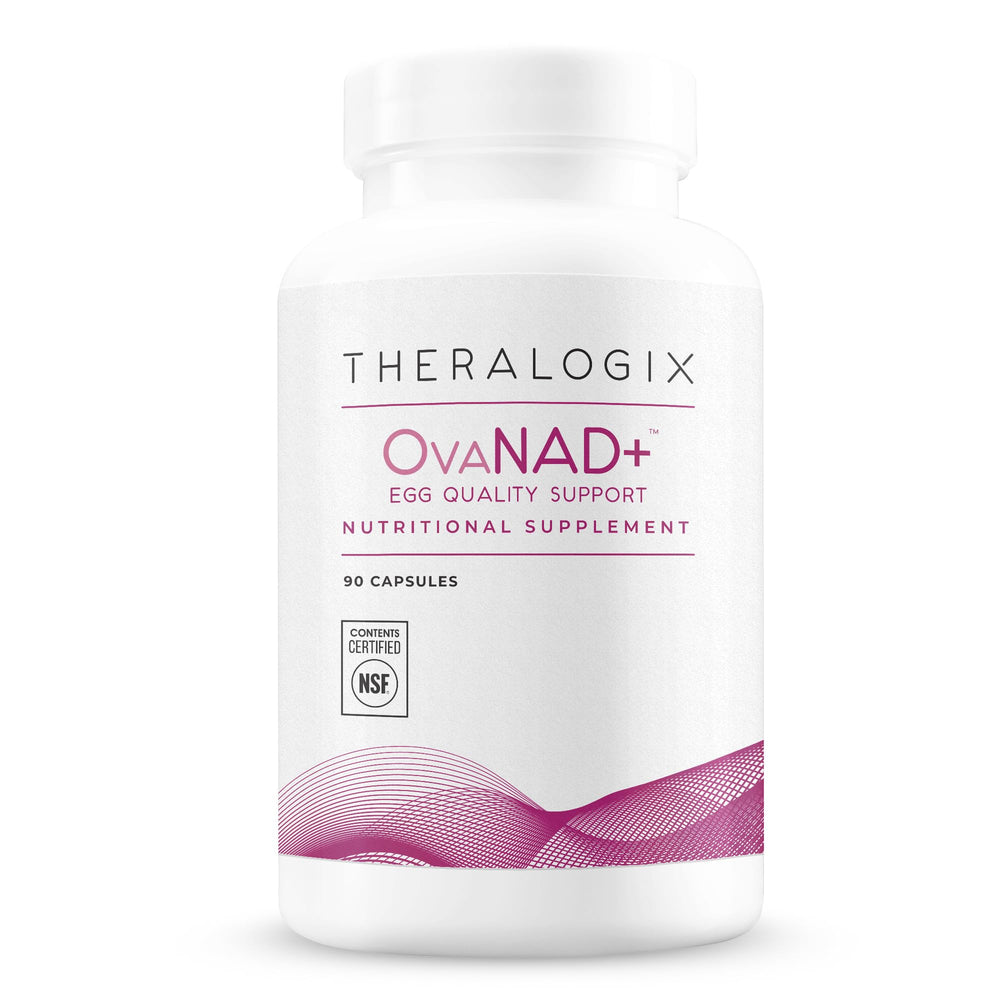 Theralogix OvaNAD+ bottle on counter for quick daily supplementation.