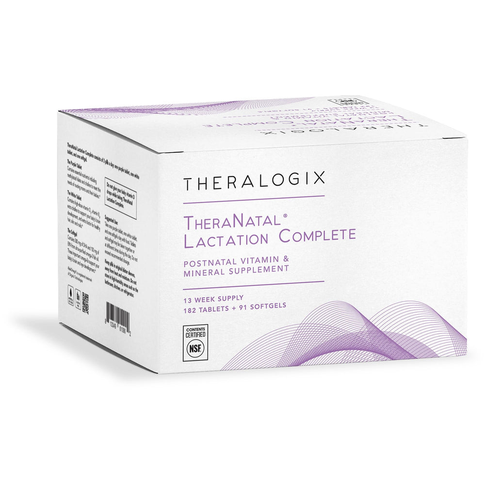 Theralogix TheraNatal bottle front view, complete postnatal nutrition.