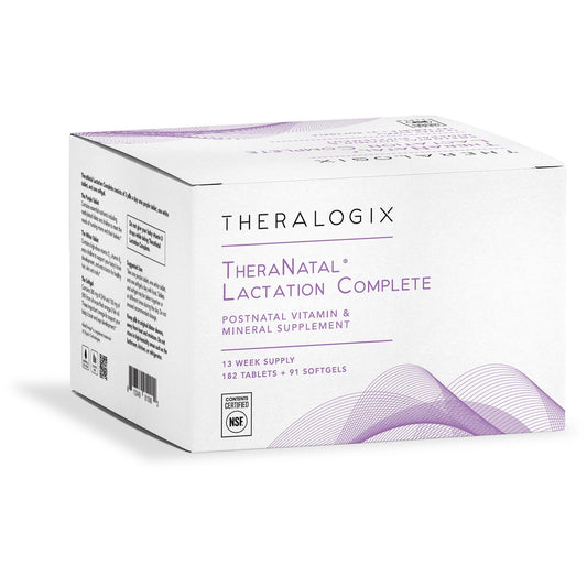 Theralogix TheraNatal bottle front view, complete postnatal nutrition.