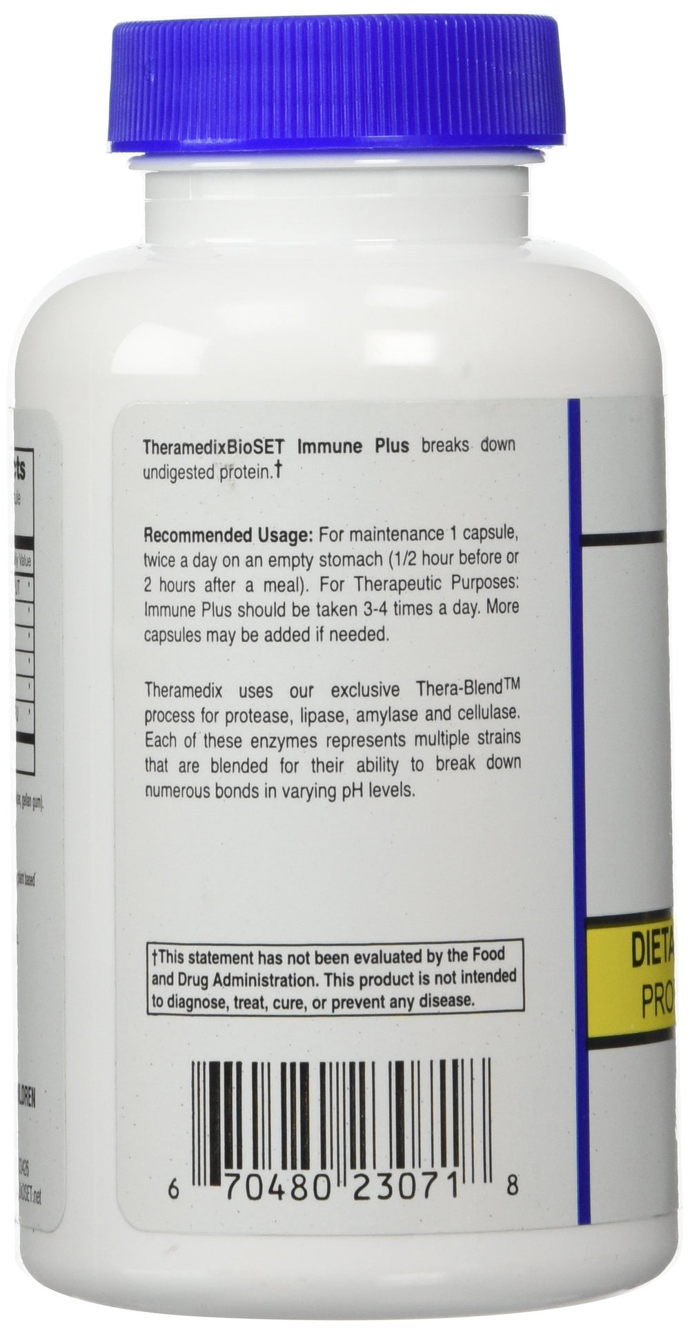 Theramedix BioSet Immune serving size area on label for proper use.