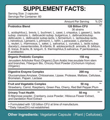 Close-up of TheraSuva label highlights strains and the organic prebiotic blend