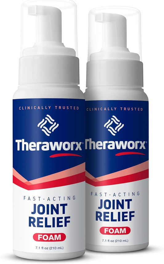 Theraworx fast-acting foam bottle close-up for daily relief
