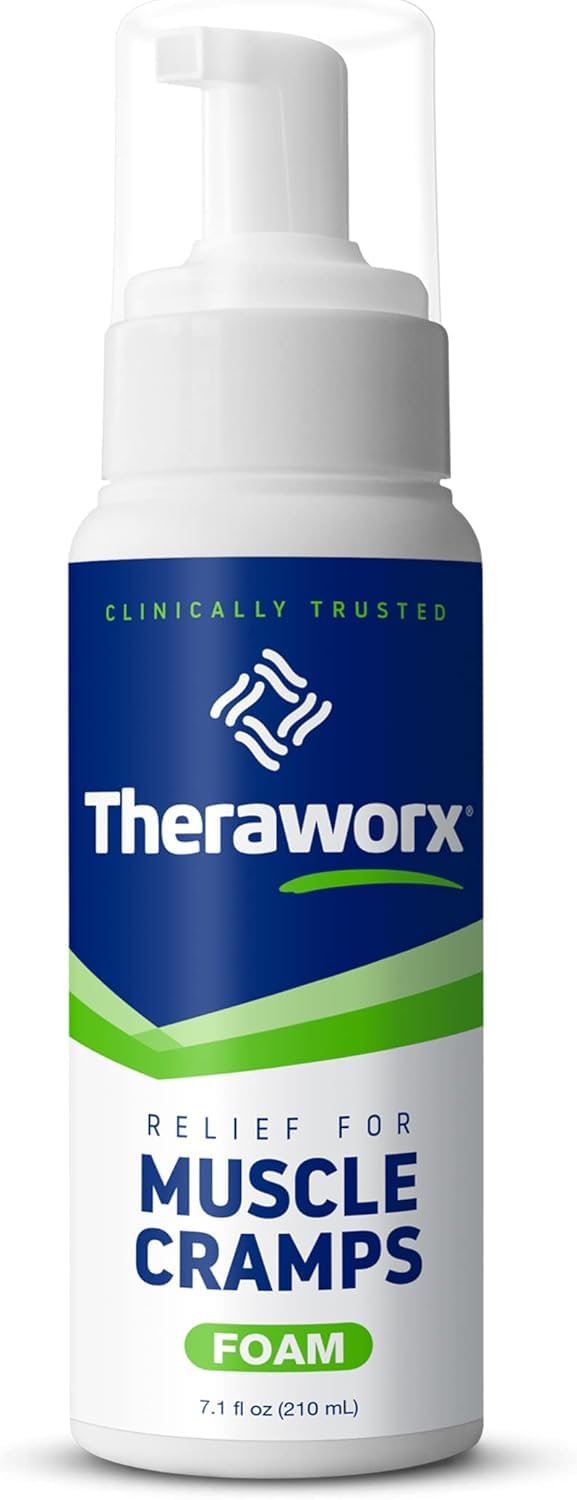 Close-up of Theraworx Relief being applied to leg muscles.