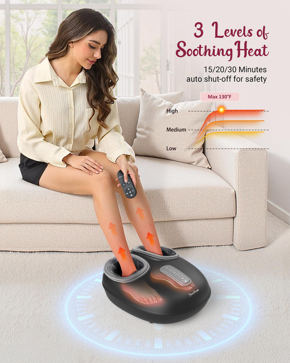 THERAZZAGGE full-coverage shiatsu massage targets soles and arches for relief.