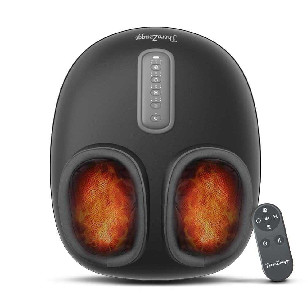 THERAZZAGGE foot massager with heat delivers soothing warmth across arches and heels.