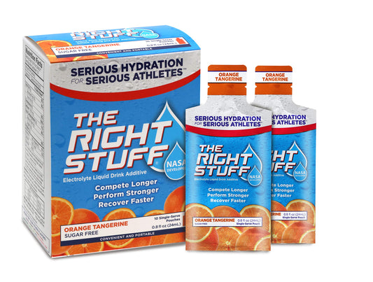 The Right Stuff orange-tangerine concentrate pouch for quick hydration during workouts.