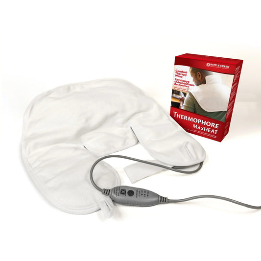 Thermophore MaxHEAT neck-and-shoulders pad delivers targeted moist heat soothing.