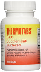 Thermotabs salt buffered tablets bottle label, easy daily sodium support.