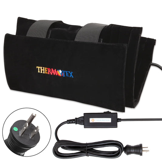 Thermotex far infrared knee pad with two inserts delivers targeted warmth for joint comfort.
