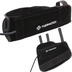 Thermotex left wrist heating pad front view showing a compact, ergonomic design for targeted warmth.