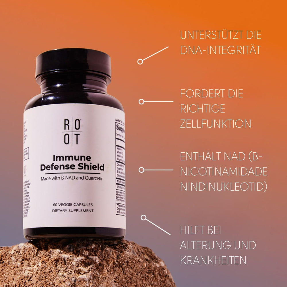 TheRootBrands Root Wellness Immune capsules closeup shows easy-to-swallow capsules for daily use.