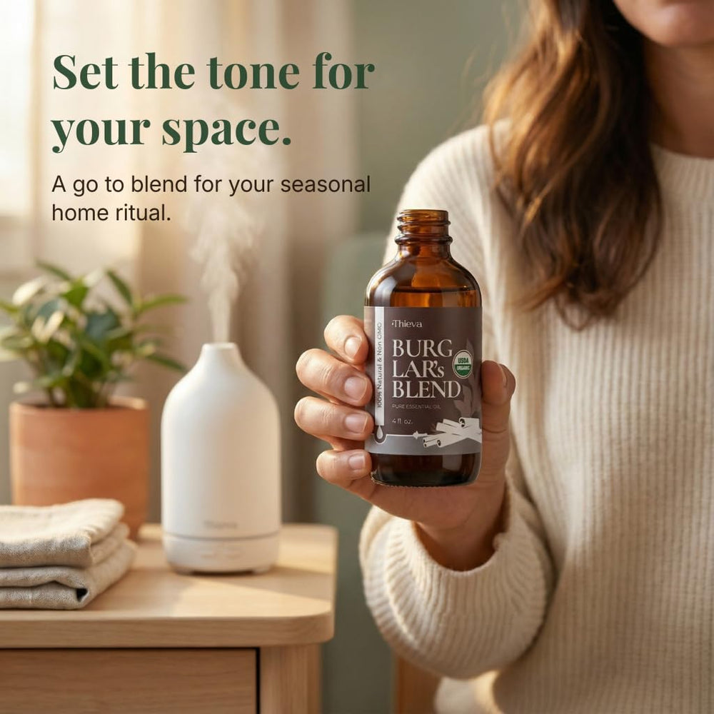 THIEVA Burglar's Blend seasonal-diffusion showcases bold citrus-spice aroma for room refresh