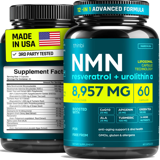 Thinbi NMN bottle shows real NAD+ inside for energy support.