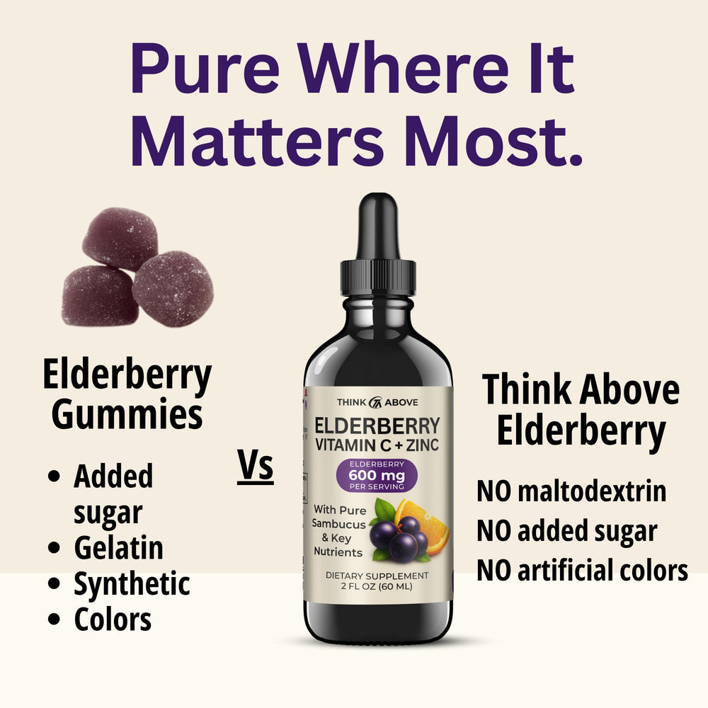Close-up of elderberry extract in Think Above formula for wellness.