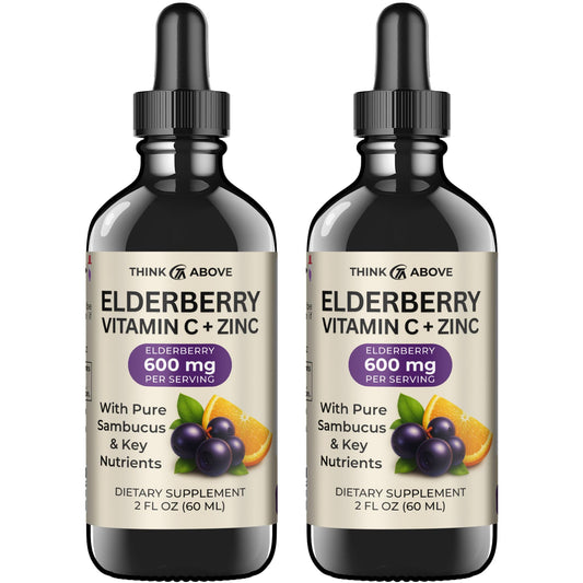 Think Above elderberry liquid drops bottle ready for daily routine.