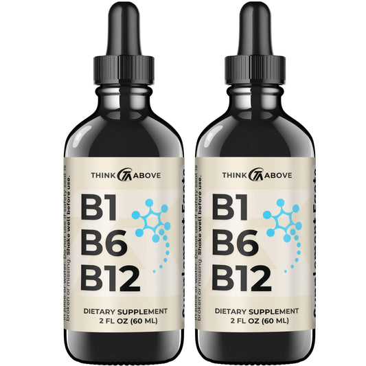 Think Above B1 B6 B12 liquid drops bottle with fruity flavor for easy daily dosing