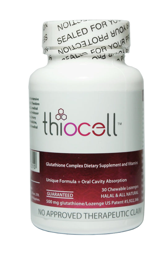 Thiocell lozenge glutathione close-up for convenient daily use and skin support.