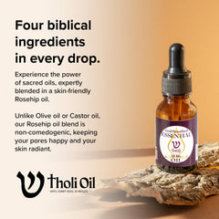 Tholi Oil label featuring Shin symbol for sacred branding