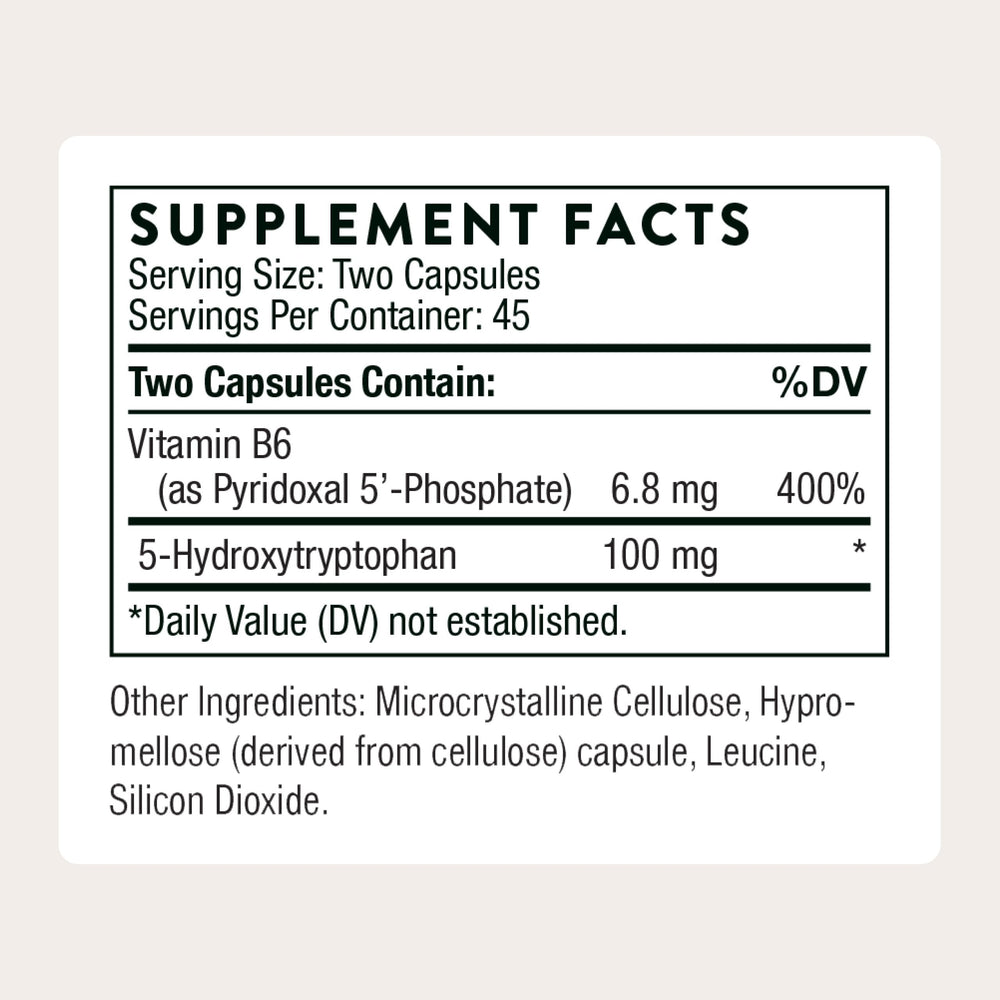 THORNE 5-HTP bottle back label and ingredients