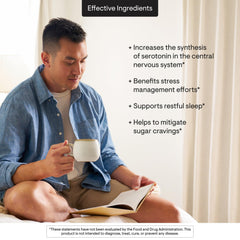 THORNE 5-HTP bottle on a dresser beside a glass