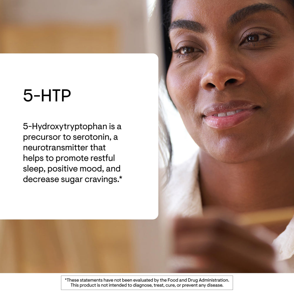 Close-up of THORNE 5-HTP capsules inside the bottle