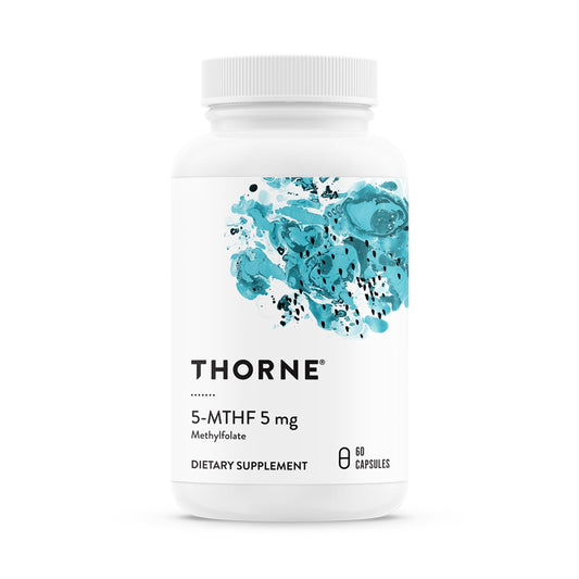 Thorne 5-MTHF bottle front label showing bioactive folate for methylation support.