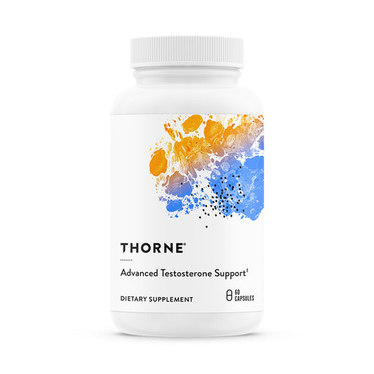 THORNE Advanced Testosterone Support bottle for daily vitality and muscle health.