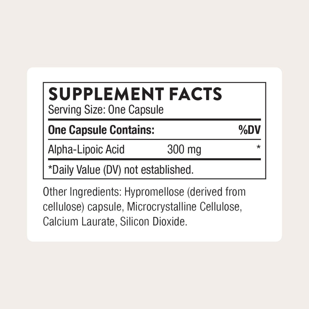 Closeup of capsules showing THORNE Alpha-Lipoic Acid for brain and nerve health.