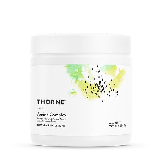 Thorne Amino Complex bottle highlighting lean muscle support after workouts