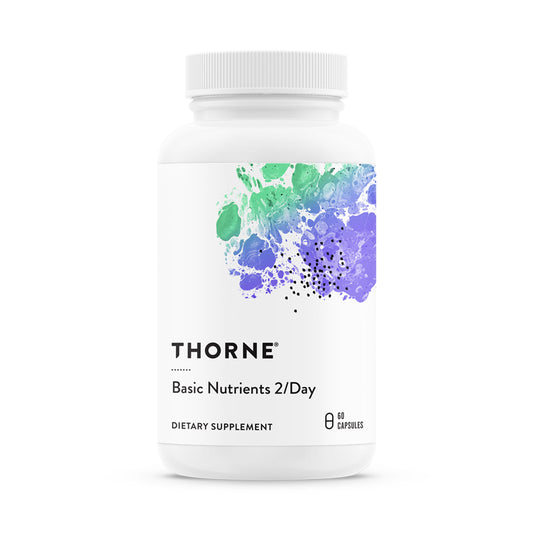 THORNE Basic Nutrients 2/Day bottle with capsules for daily wellness support