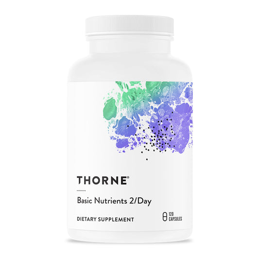 THORNE Basic Nutrients bottle front view highlighting essential daily multivitamin.