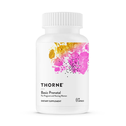 THORNE Basic Prenatal bottle with 90 capsules for daily prenatal nutrition.