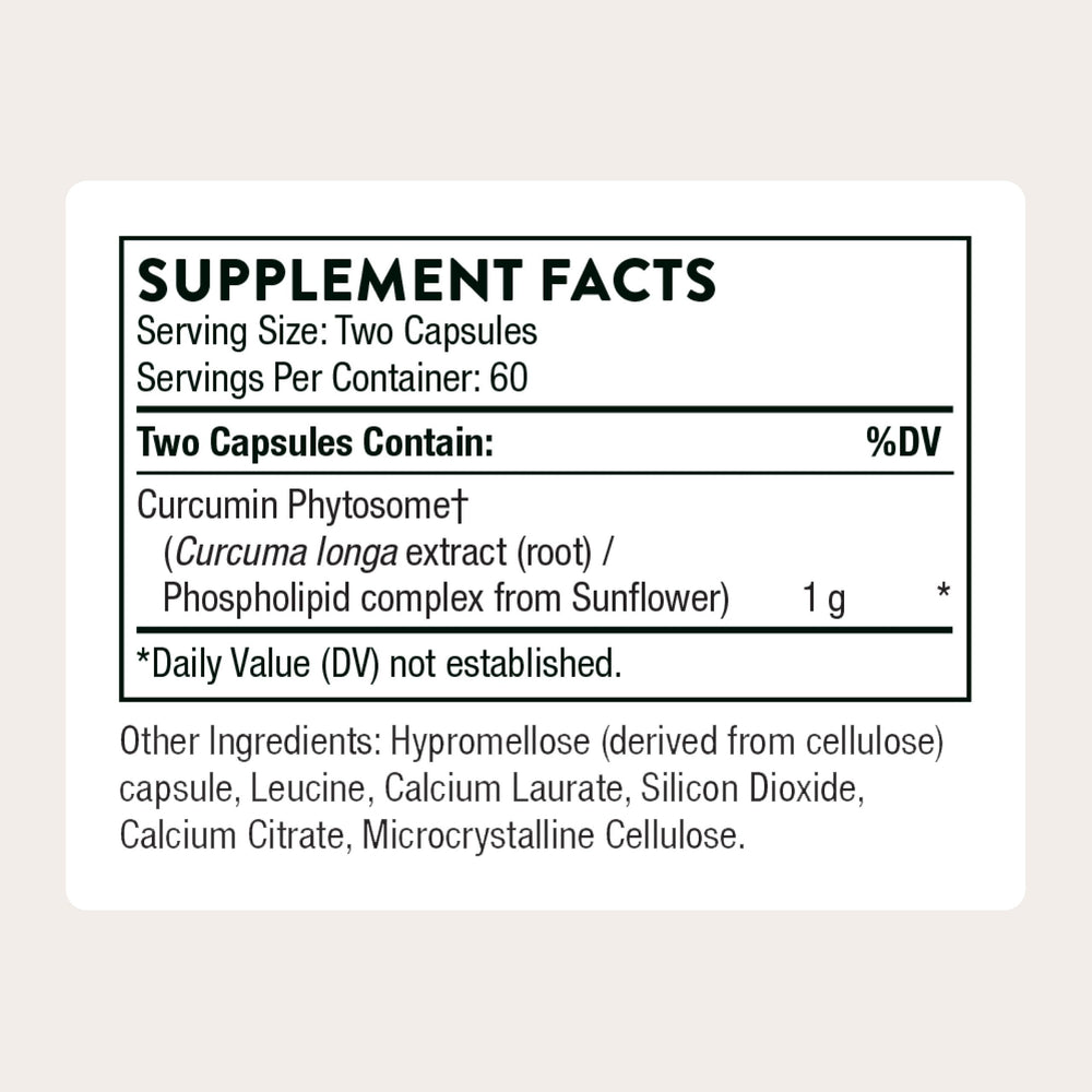 THORNE Curcumin Phytosome capsules showing Meriva for enhanced delivery