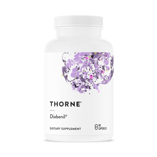 Thorne Diabenil bottle cap close-up; suggests daily health support possibilities