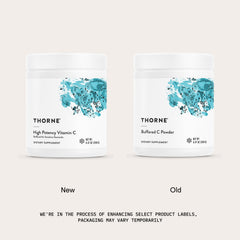 THORNE Vitamin C label closeup emphasizes minerals for balanced absorption.