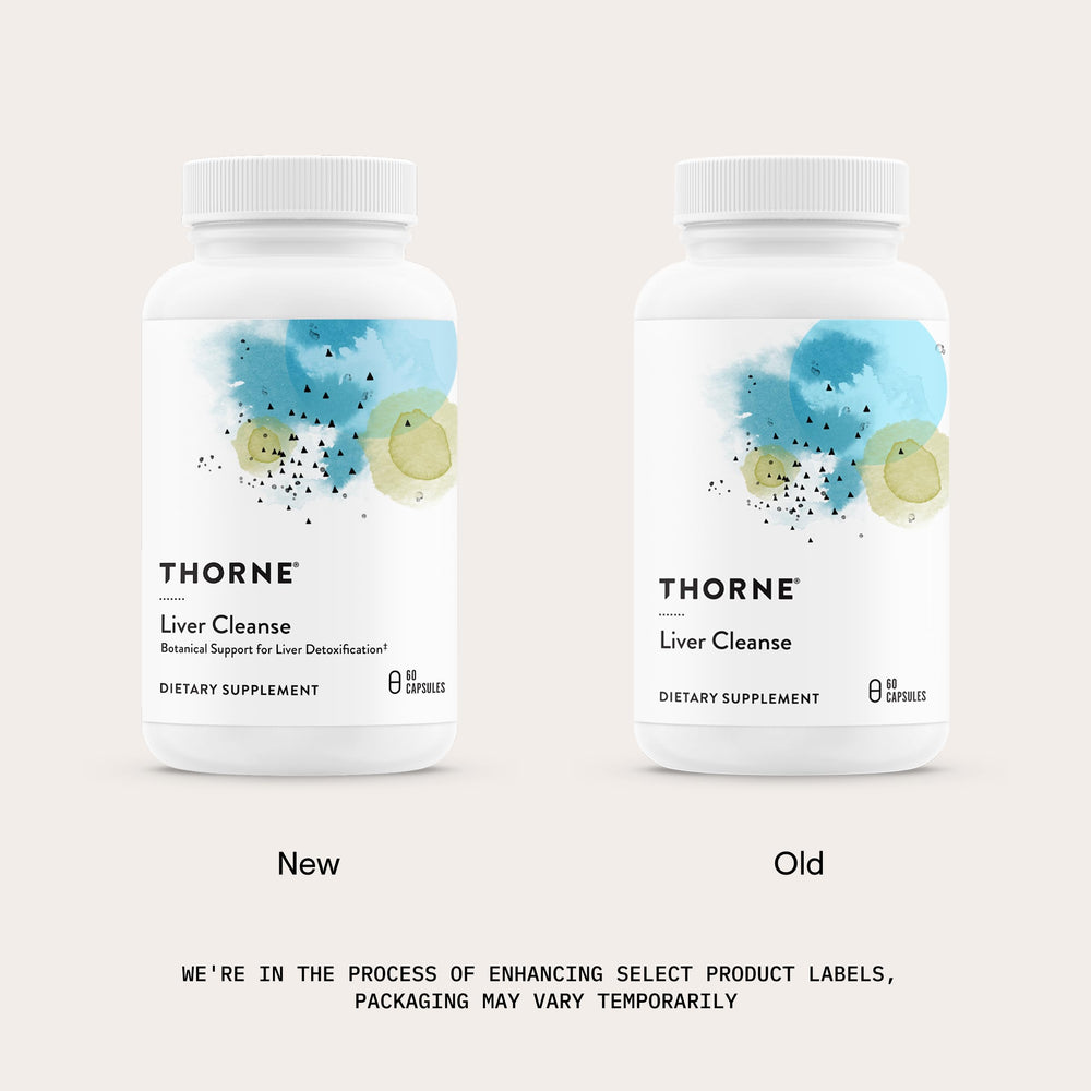 THORNE Liver Cleanse capsules closeup shows smooth coating for easy swallowing.