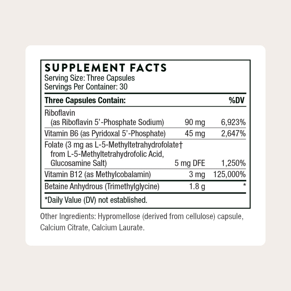 Close-up of 5-MTHF capsules from Thorne Methyl-Guard Plus