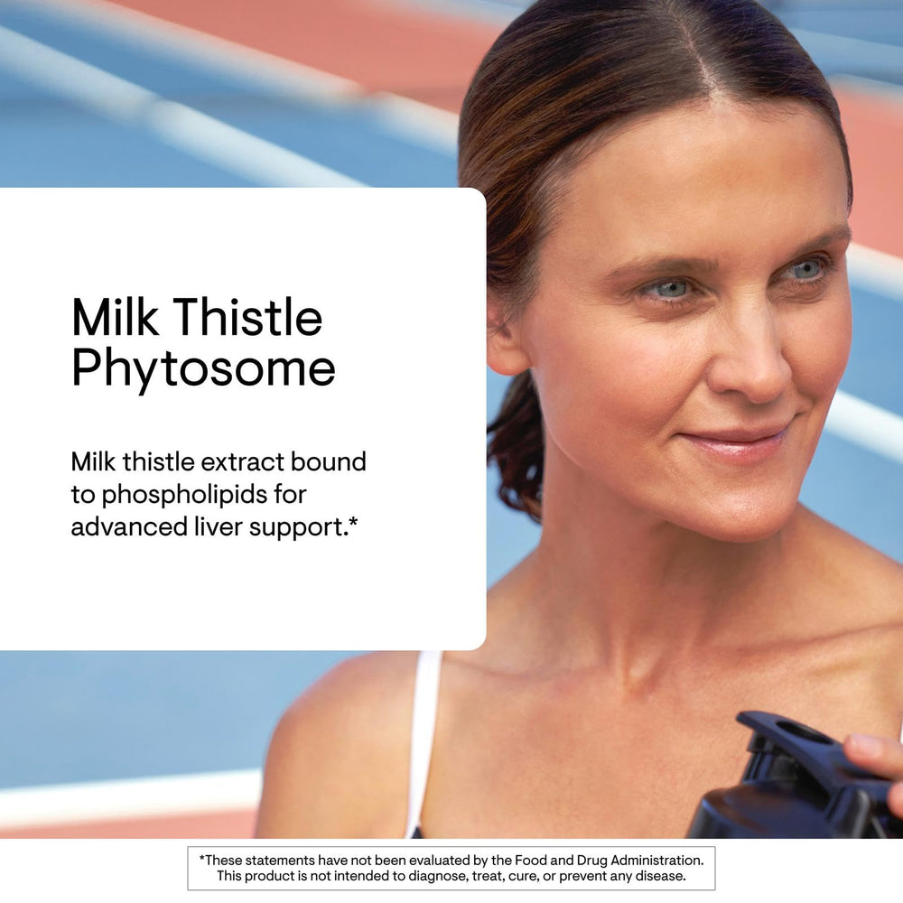 THORNE Milk Thistle Phytosome packaging box emphasizing gluten, dairy, and soy-free formula